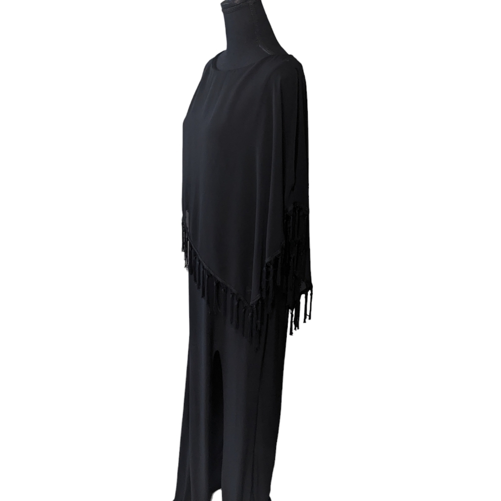 Xscape black formal dress size 10, has a sheet cape attached to neckline. - Picture 3 of 10